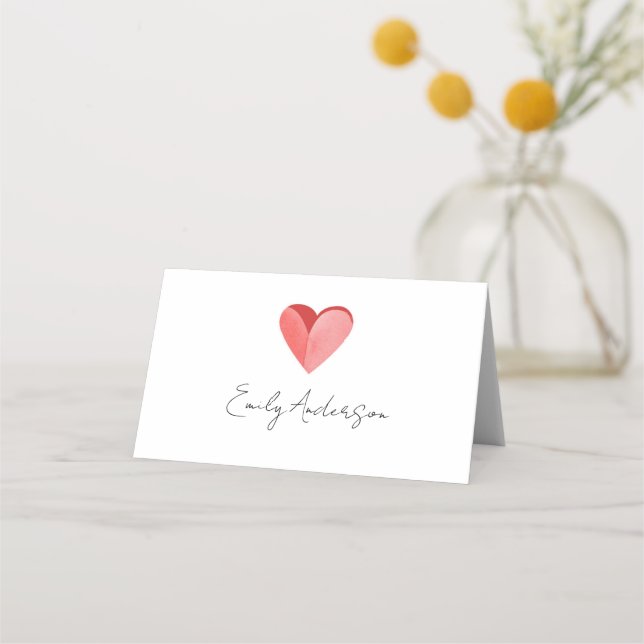 Simple Pink Heart Folded Place Card (Front)
