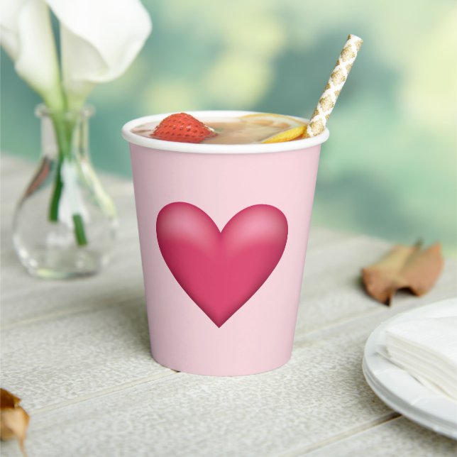 Simple Pink Heart Illustration On Light Pink Paper Cups (Insitu)