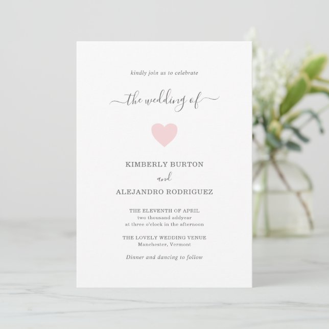 Simple Pink Heart Moden Wedding Invitation (Standing Front)