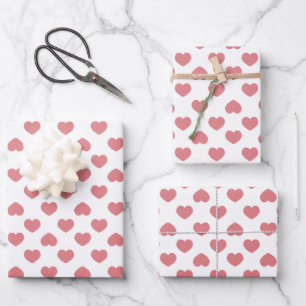 Simple Pink Hearts Minimalist Wrapping Paper Sheet