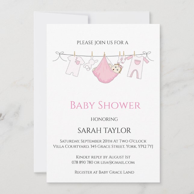 Simple Pink illustration Baby Shower  Invitation (Front)