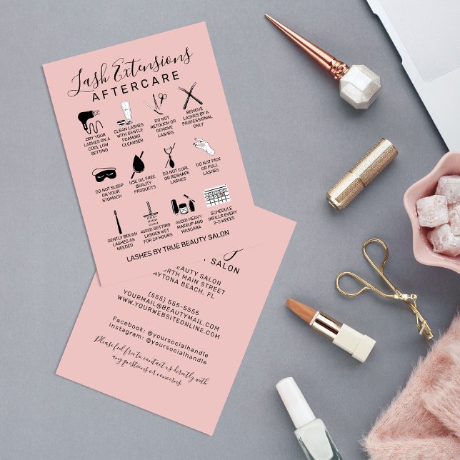 Simple Pink Lash Extensions Aftercare Icon Business Card (Creator Uploaded)
