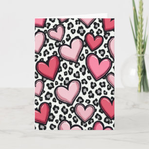 Simple Pink Leopard Hearts Card