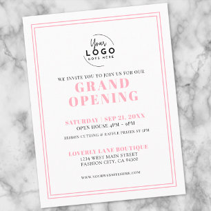 Simple Pink Logo Business Grand Opening Invitation Postcard