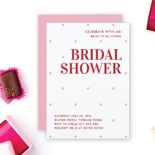 Simple Pink Love Heart Bridal Shower Invitation