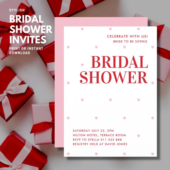 Simple Pink Love Heart Bridal Shower Invitation (Creator Uploaded)