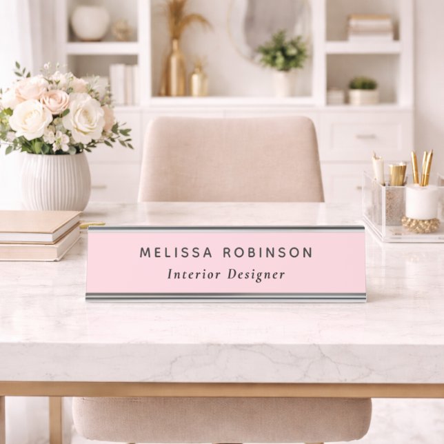 Simple Pink Minimal Custom Name & Profession Title Desk Name Plate (Creator Uploaded)