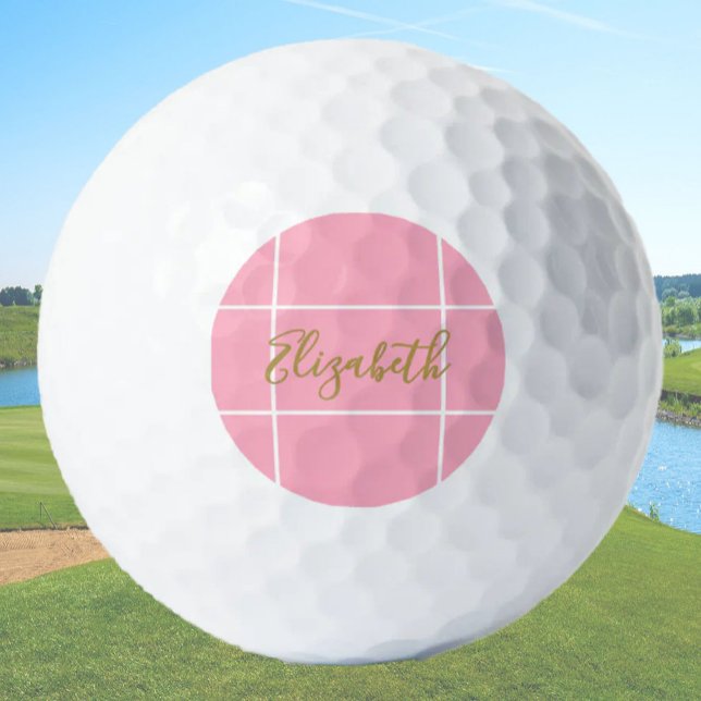 Simple pink minimalist custom name ladies  golf balls (Creator Uploaded)