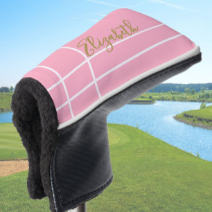 Simple pink minimalist custom name ladies golf head cover