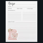 Simple Pink Mixer Floral Cake Bakery Recipe Card<br><div class="desc">Cute kitchen stand mixer recipe page that coordinates with the stand mixer recipe binder.  Designed for you by Blackberry Boulevard.</div>