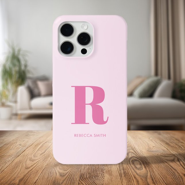 Simple Pink Modern Monogram iPhone Case (Creator Uploaded)