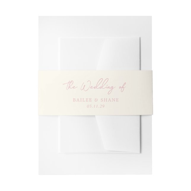 Simple Pink Modern Wedding Invitation Belly Band (Front Example)