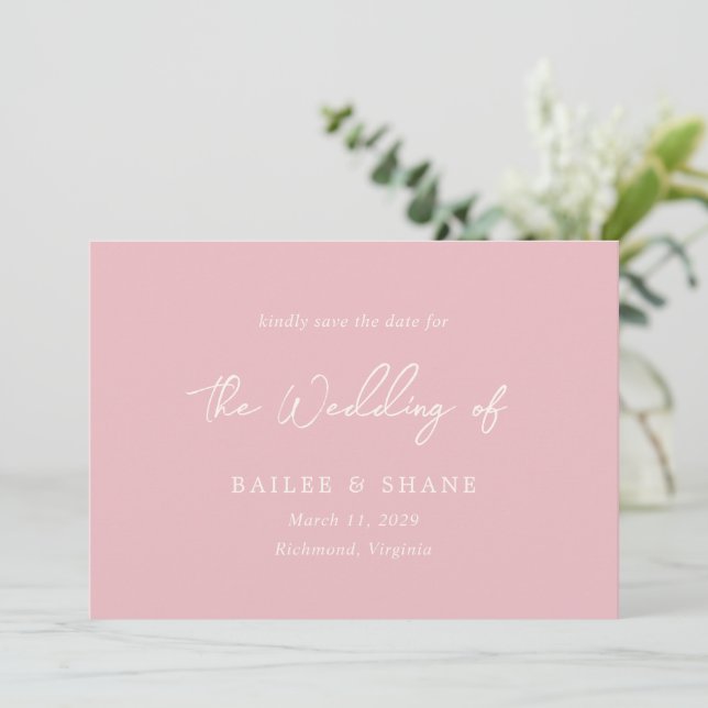 Simple Pink Modern Wedding Save The Date (Standing Front)