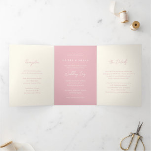 Simple Pink Modern Wedding Tri-Fold Invitation