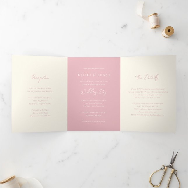 Simple Pink Modern Wedding Tri-Fold Invitation (Inside)