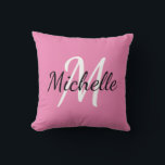Simple Pink Monogrammed Cushion<br><div class="desc">Throw pillow with a pink background and white simple monogram first initial and first name.</div>