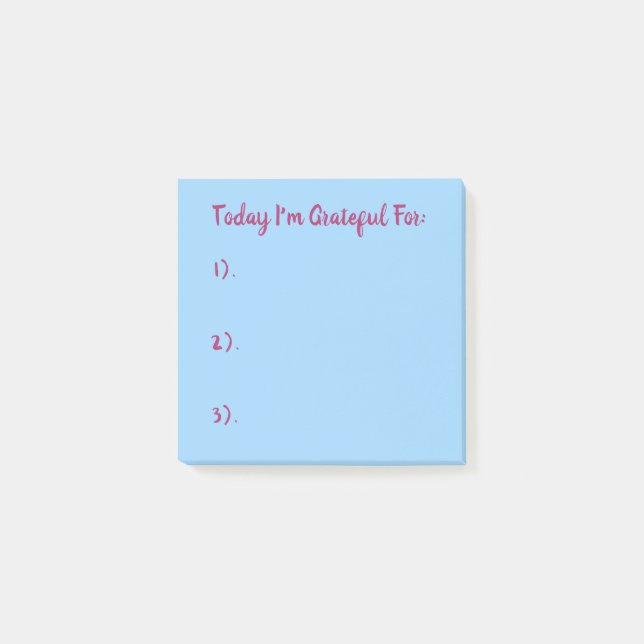 Simple Pink On Blue Gratitude Post-it Notes (Front)