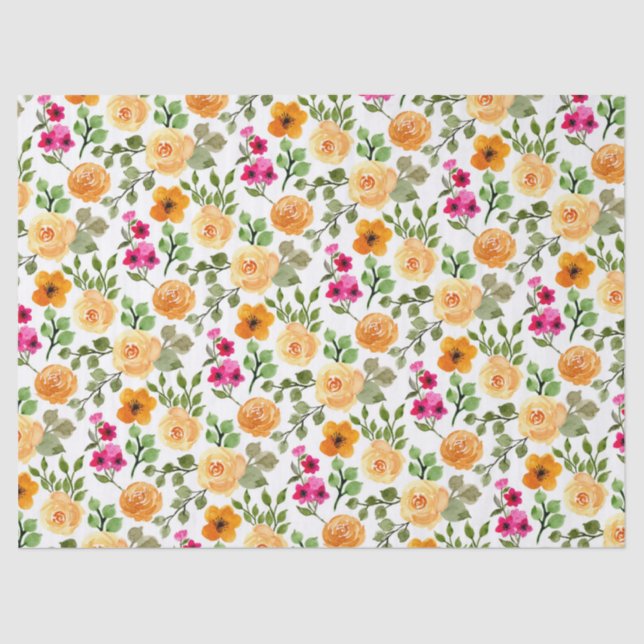 Simple Pink Orange Floral Birthday Party Tissue Paper (Front)