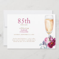 Simple Pink Peonies Champagne 85th Birthday Party 