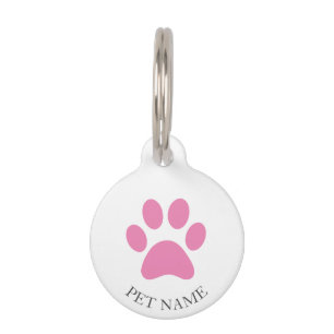 Simple Pink Pet Paw with Name Pet Tag