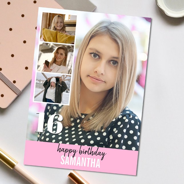 Simple Pink Photo | Collage Birthday Greeting Card (Personalize the collage birthday greeting card to create a special keepsake for your loved one!)