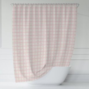 Simple Pink Plaid Farmhouse  Shower Curtain