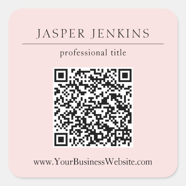 Simple Pink Professional QR Code Modern Business Square Sticker (Front)