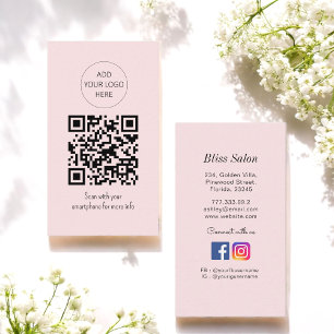 Simple Pink QR Code Beauty Salon Business Card