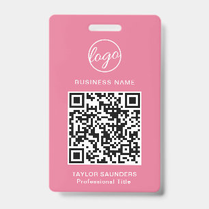 Simple Pink QR Code Employee ID Badge