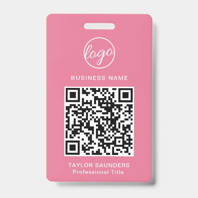 Simple Pink QR Code Employee ID Badge (Front)