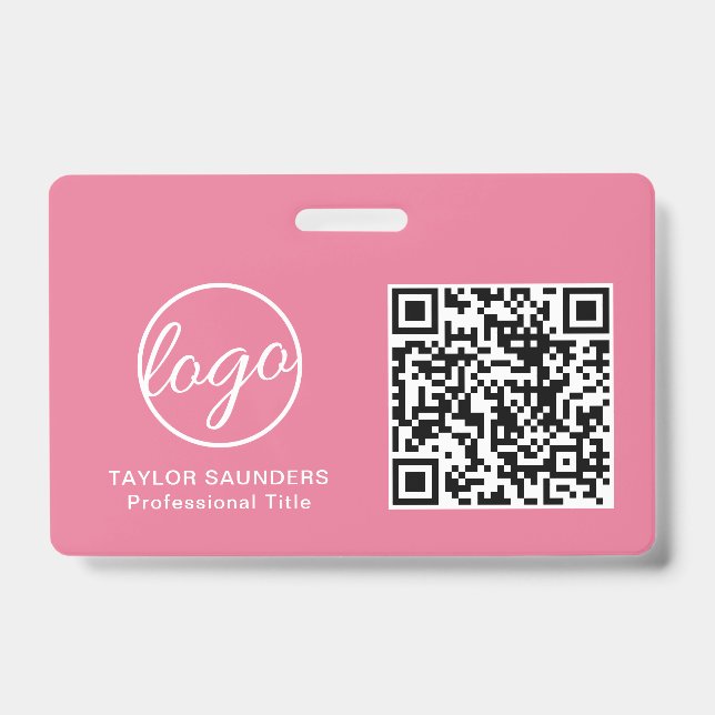 Simple Pink QR Code Employee ID Badge (Front)