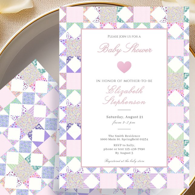 Simple Pink Quilt Baby Shower Invitation (Creator Uploaded)
