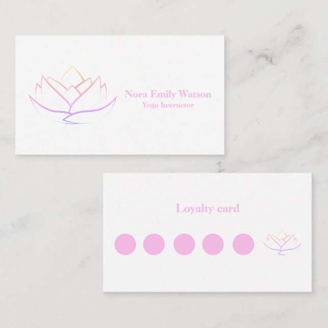 Simple Pink & Rainbow Lotus Flower Flat Loyalty Card (Front/Back)