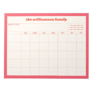 Simple Pink Red Checkered Family Planner Calendar  Notepad
