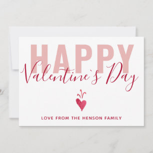 Simple Pink Red Heart Happy Valentine`s Day Script Holiday Card