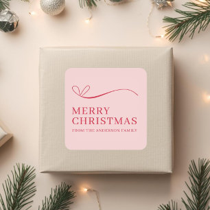 Simple pink red modern Merry Christmas  Square Sticker
