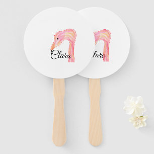 Simple pink red swan face watercolor animal custom hand fan