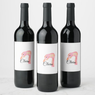 Simple pink red swan face watercolor animal custom wine label
