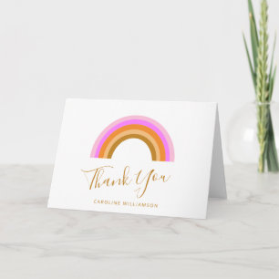Simple Pink Retro Rainbow Personalised Script Name Thank You Card