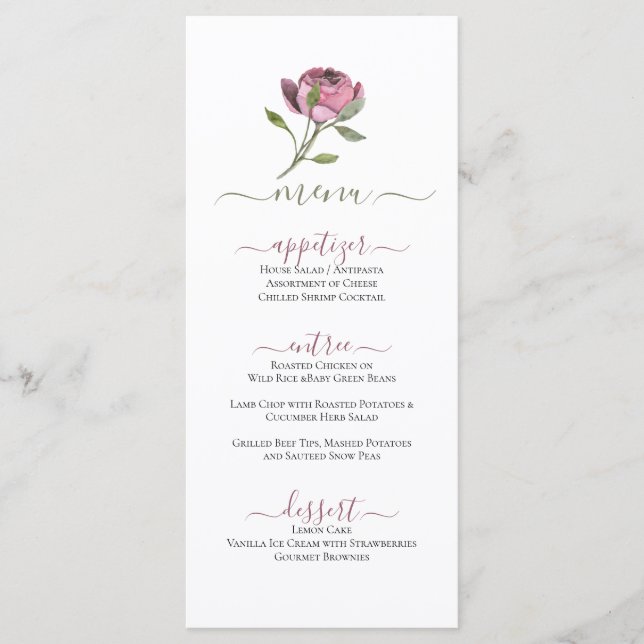 Simple Pink Rose Flat Menu (Front)