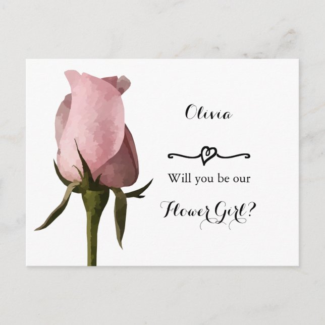 Simple Pink Rose Flower Girl Request Card (Front)