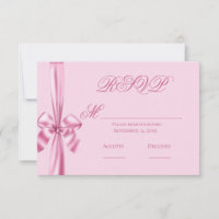  Simple Pink Satin Ribbon Wedding RSVP