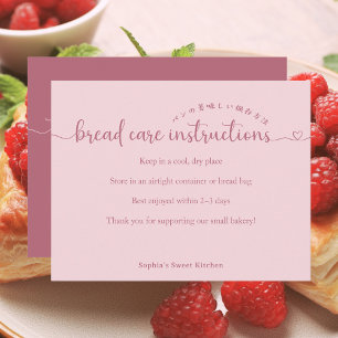 Simple Pink Script Bread Care Instructions Bakery Thank You Card