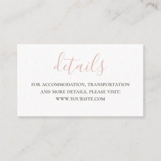 Simple pink script details. Modern wedding website Enclosure Card
