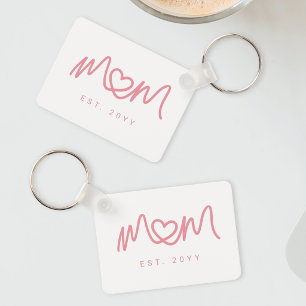 Simple Pink Script Heart Cute New Mum Established Key Ring