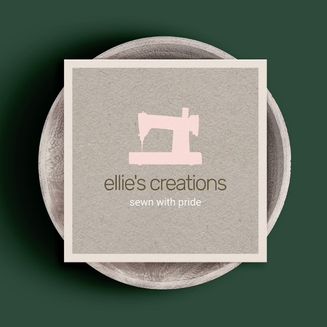 Simple Pink Sewing Machine Seamstress Kraft  Square Business Card (Creator Uploaded)