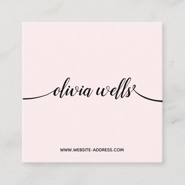 Simple Pink  Signature  Script Square Business Car Card (Front)