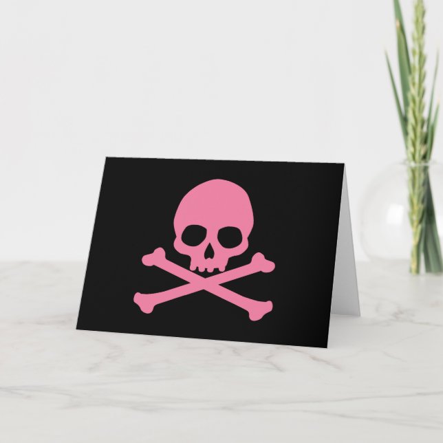 Simple Pink Skull and Crossbones Card (Front)