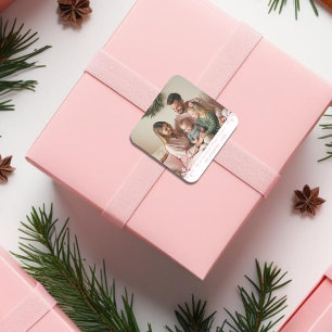 Simple Pink Snowflakes one photo Square Sticker