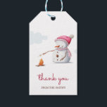 Simple Pink Snowman Marshmallows Thank You<br><div class="desc">Cute and simple thank you tag with an illustration of a snowman roasting marshmallows and a beautiful pink typography to go with your party favours. Illustrated and designed by Patricia Alvarez.</div>